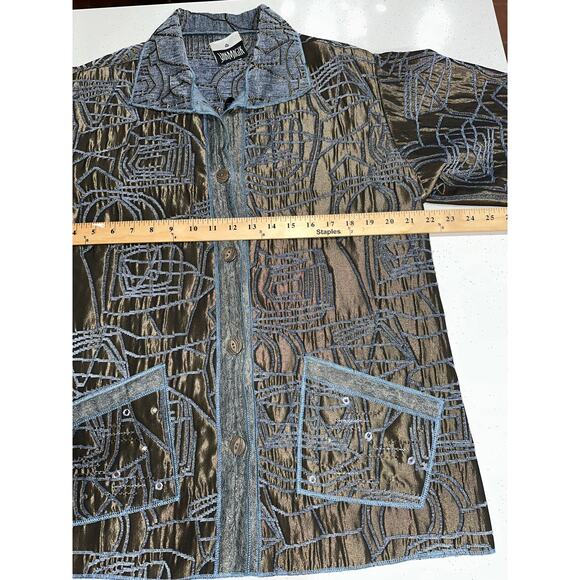 Yak Magik Women’s Jacket Embroidered Embellished Metallic Artsy Boho Nepal M/L - Picture 15 of 16